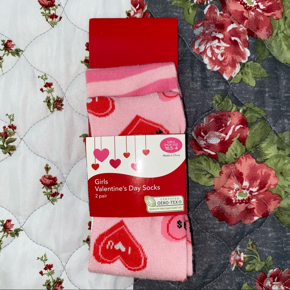 Girls 2 pack Valentines Socks